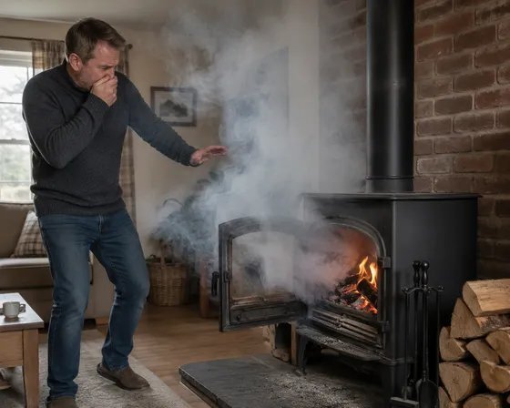smoke coming out of log burner into room