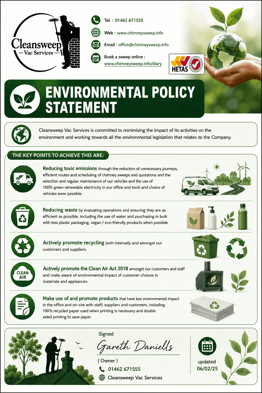 Chimney Sweep Hitchin Environmental policy