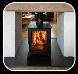 Double sided logburner with granite hearth and mantel shelf